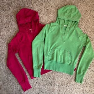 2 Vtg American Eagle Outfitters Green & Pink Pullover Hoodie Sweatshirt Sz XS